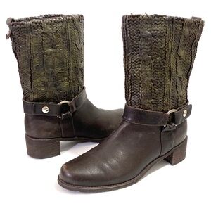 Stuart Weitzman Block Heel Women’s Boots 7.5 Harness Biker Brown Leather/Fabric